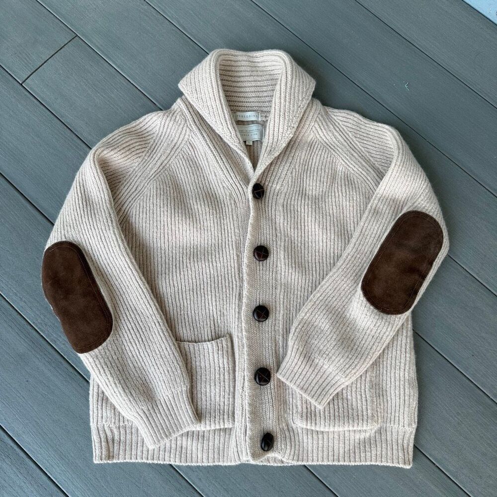 Peregrine Wilkinson Shawl Collar Cardigan Sweater Mens L Cream Wool